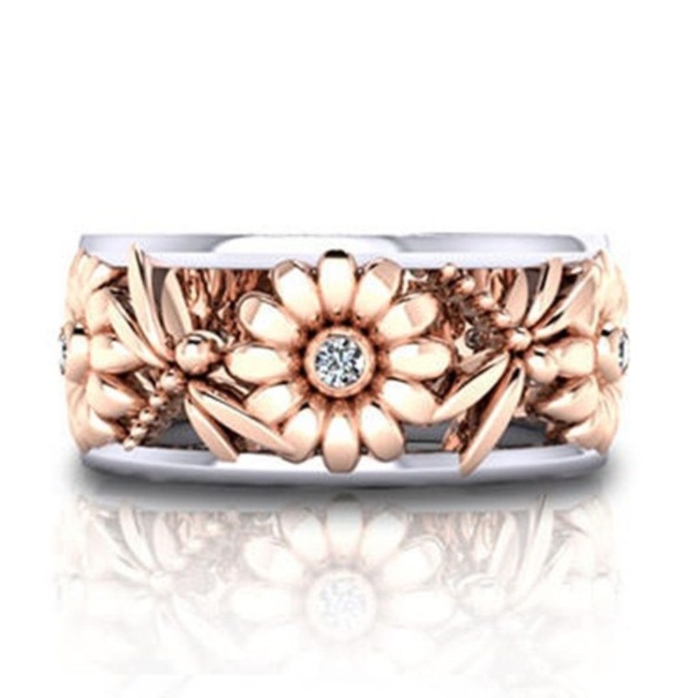 Sunflower and Dragonfly Crystal Ring